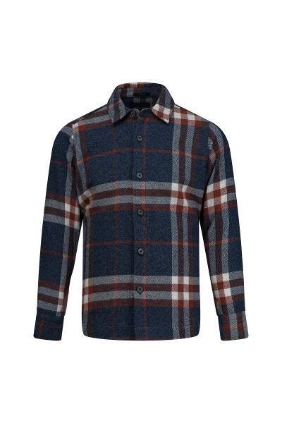 Lacivert Regular Fit Shacket Uzun Kollu Pamuklu Kareli Gömlek 