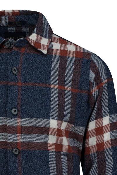 Lacivert Regular Fit Shacket Uzun Kollu Pamuklu Kareli Gömlek - 2