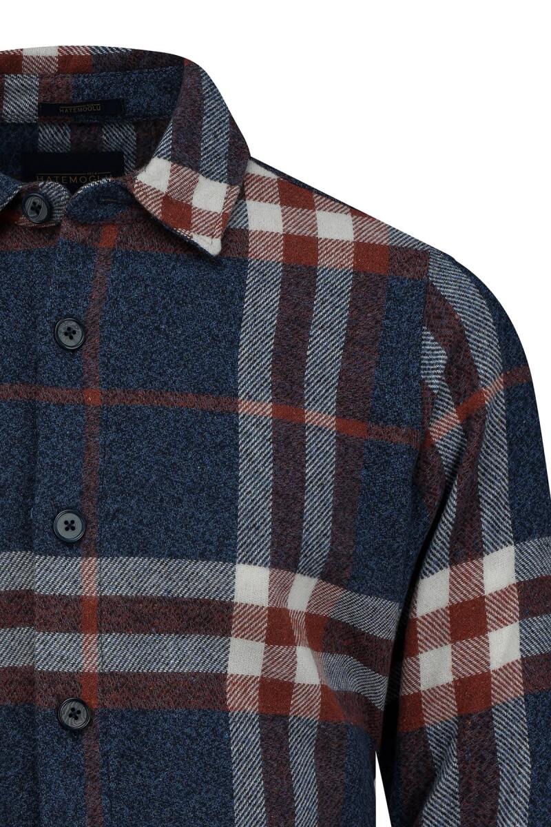 Lacivert Regular Fit Shacket Uzun Kollu Pamuklu Kareli Gömlek - Hatemoğlu (1)
