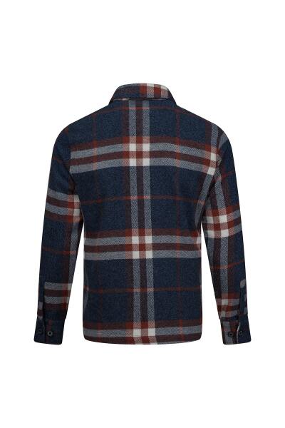 Lacivert Regular Fit Shacket Uzun Kollu Pamuklu Kareli Gömlek - 3