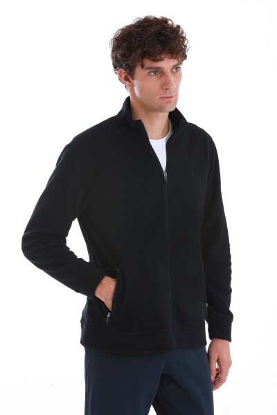 Lacivert Regular Fit Tüylenme Yapmayan Soğuk Geçirmez Tam Fermuarlı Polar Sweatshirt 