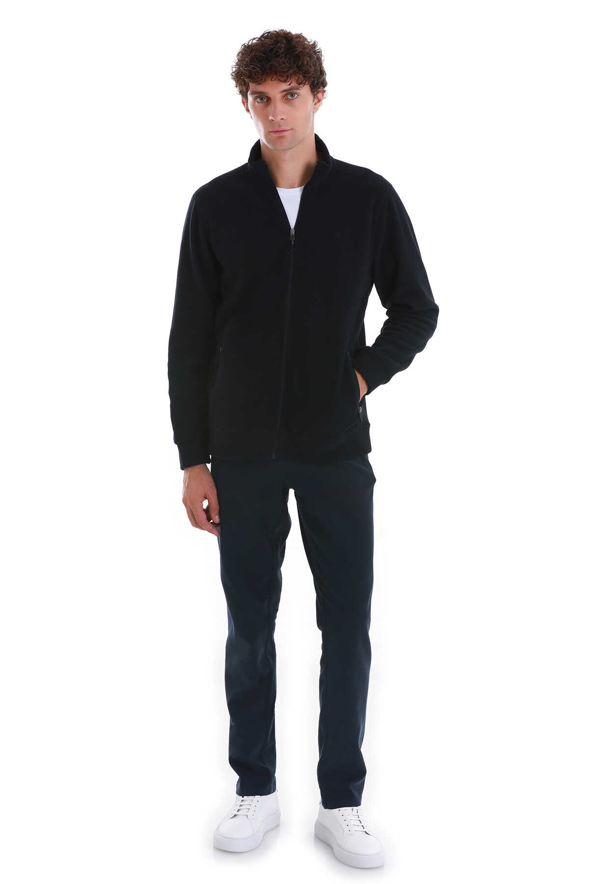 Lacivert Regular Fit Tüylenme Yapmayan Soğuk Geçirmez Tam Fermuarlı Polar Sweatshirt - 2