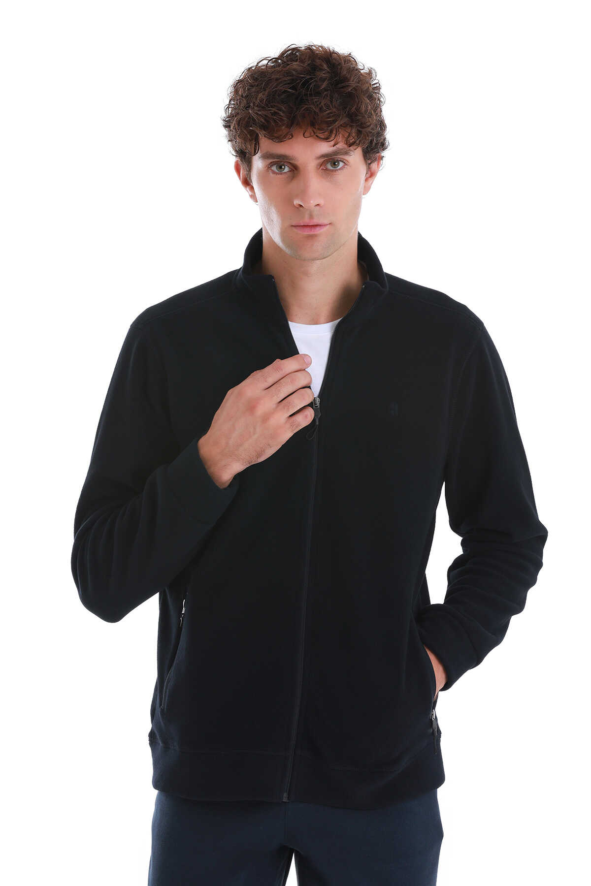 Lacivert Regular Fit Tüylenme Yapmayan Soğuk Geçirmez Tam Fermuarlı Polar Sweatshirt - 3