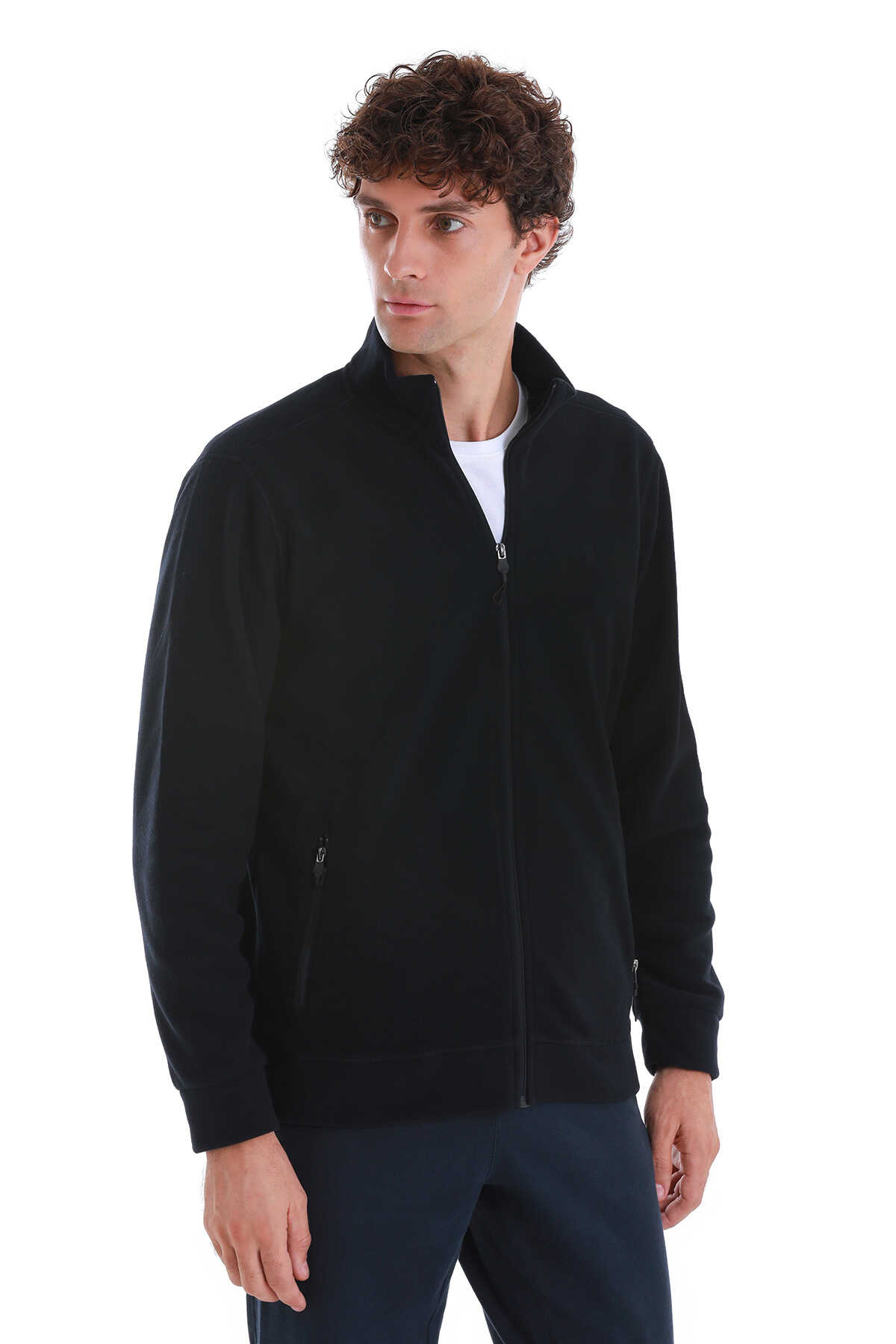 Lacivert Regular Fit Tüylenme Yapmayan Soğuk Geçirmez Tam Fermuarlı Polar Sweatshirt - 4