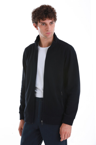 Lacivert Regular Fit Tüylenme Yapmayan Soğuk Geçirmez Tam Fermuarlı Polar Sweatshirt - 5