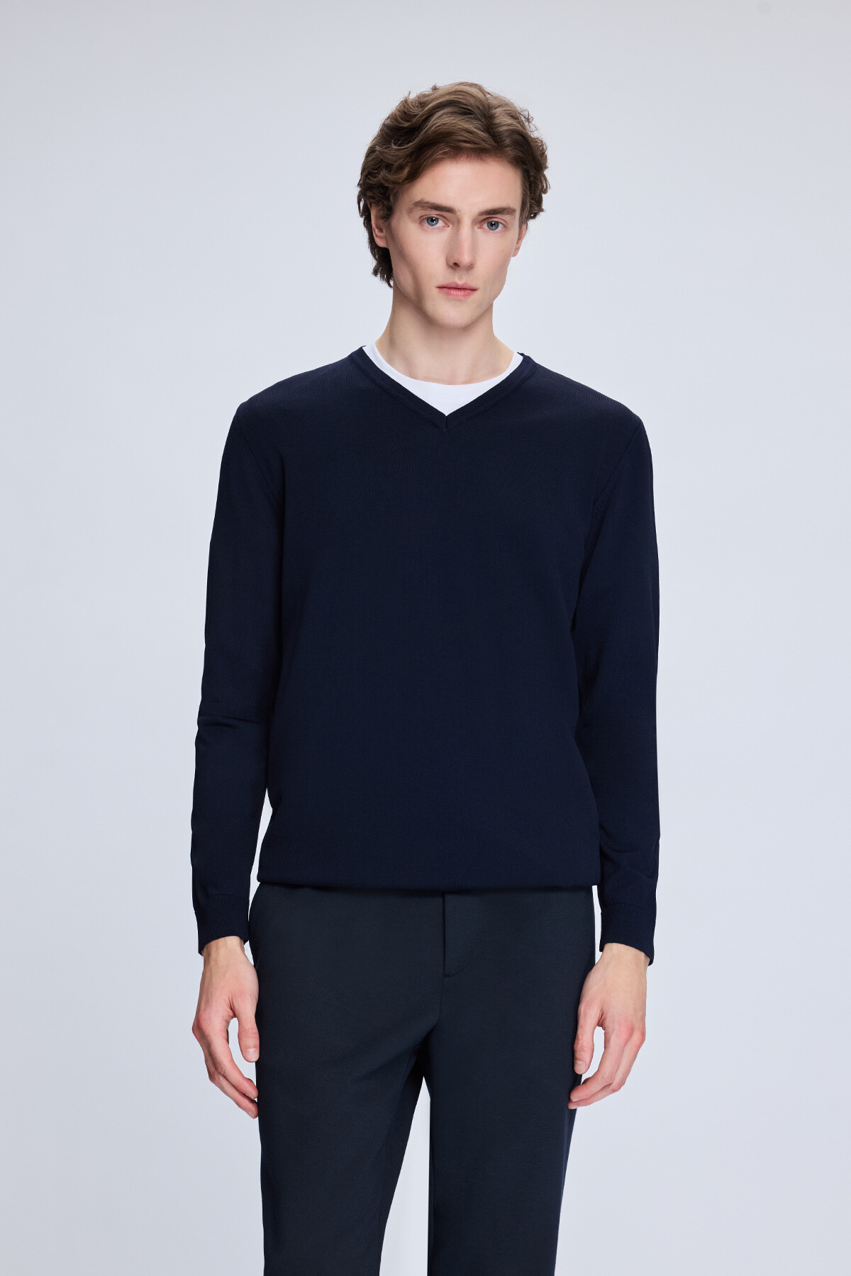 Lacivert Regular Fit V Yaka Rayon Kazak - 1