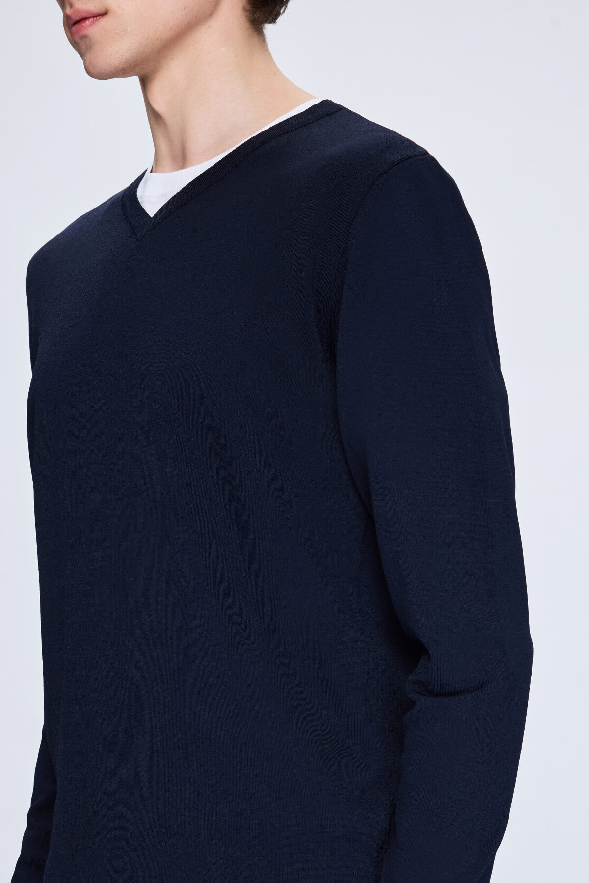 Lacivert Regular Fit V Yaka Rayon Kazak - 4