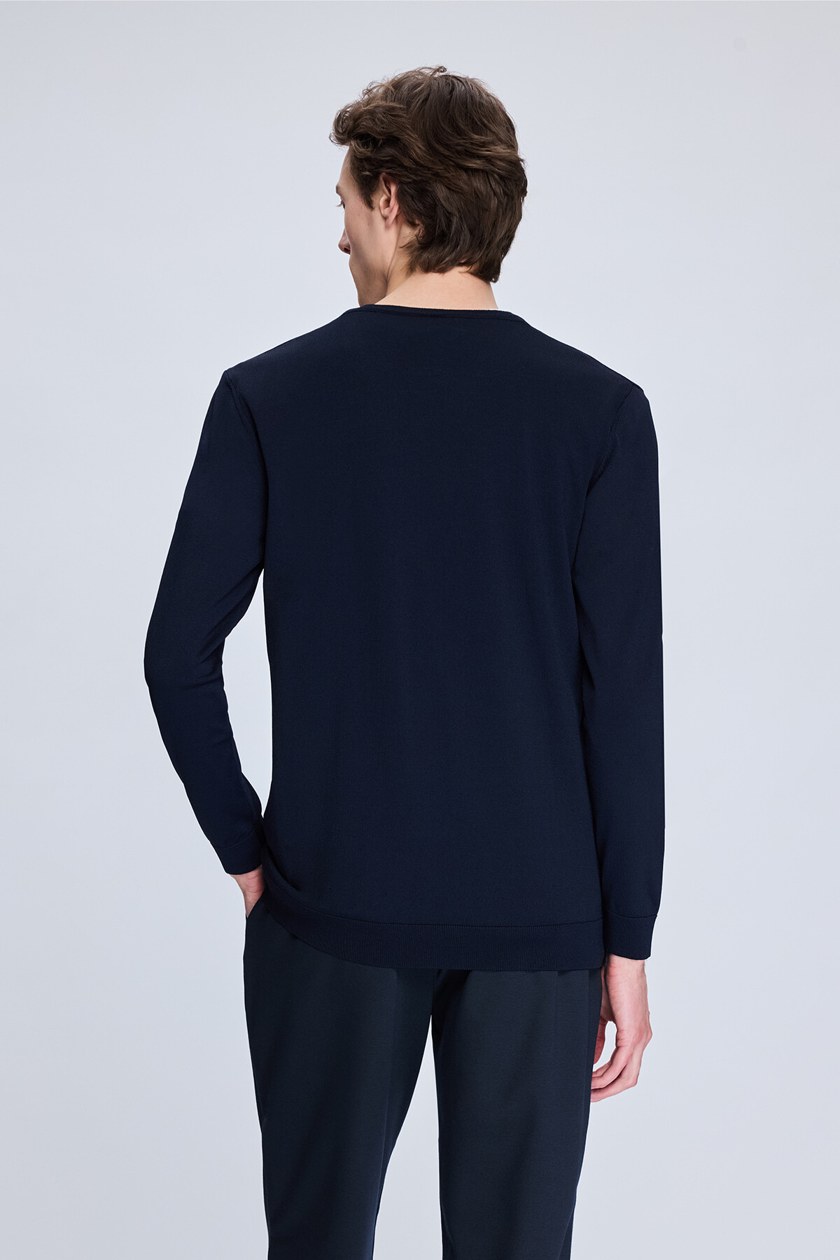 Lacivert Regular Fit V Yaka Rayon Kazak - 5