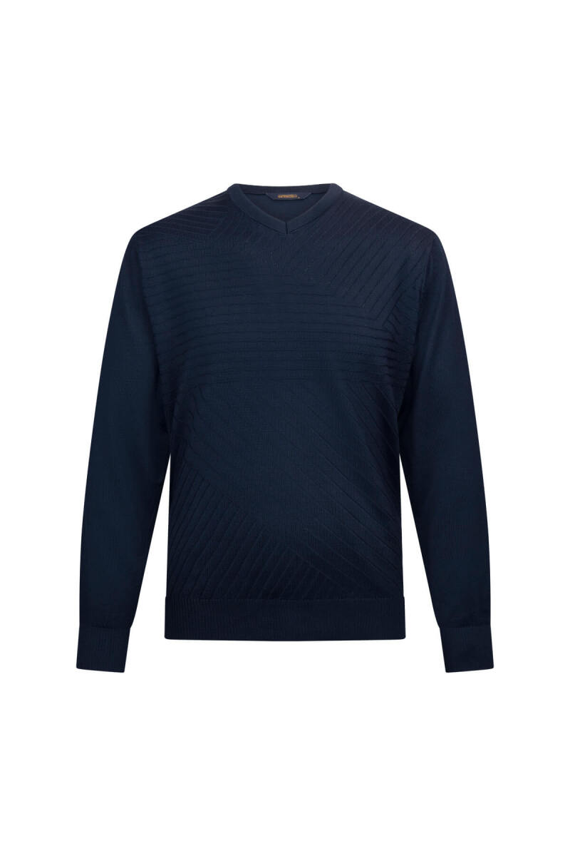 Lacivert Regular Fit V Yaka Yünlü Triko Kazak - HATEMOĞLU