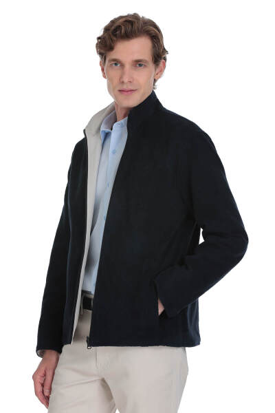 Lacivert Regular Fit Yarım Balıkçı Yaka Çift Taraflı Mevsimlik Mont - 1