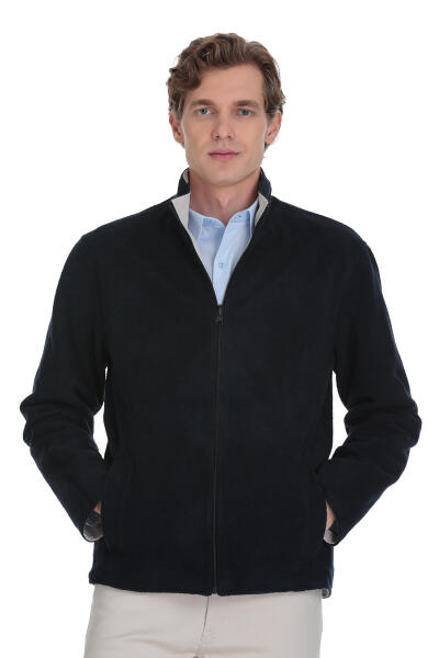 Lacivert Regular Fit Yarım Balıkçı Yaka Çift Taraflı Mevsimlik Mont - 2