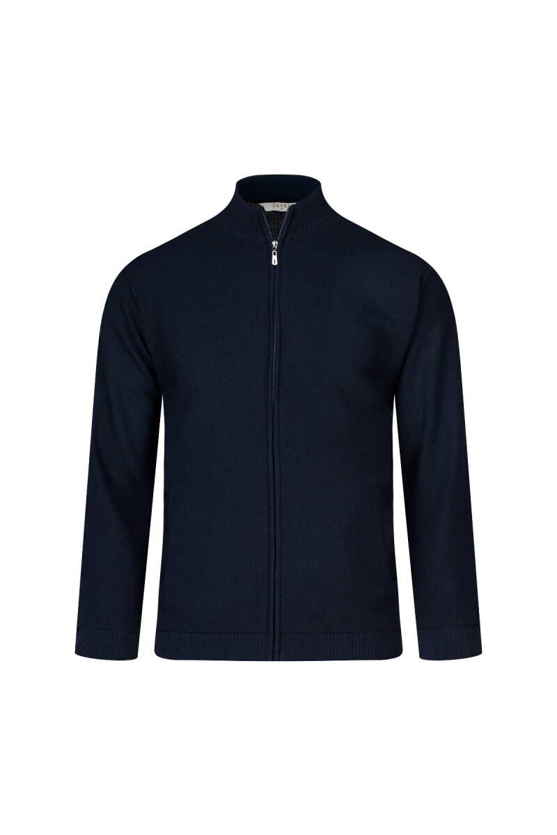 Lacivert Regular Fit Yarım Balıkçı Yaka Cepli Yünlü Hırka