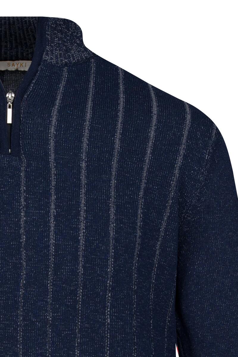 Lacivert Regular Fit Yarım Balıkçı Yaka Fermuarlı Kazak - Saykı (1)
