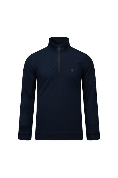 Lacivert Regular Fit Yarım Balıkçı Yaka Fermuarlı Sweatshirt 