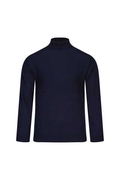 Lacivert Regular Fit Yarım Balıkçı Yaka Yünlü Kazak - 1