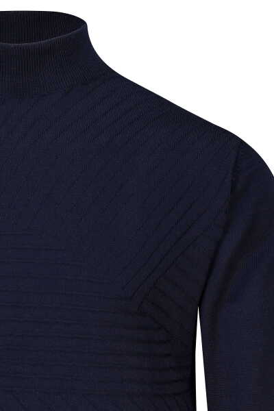 Lacivert Regular Fit Yarım Balıkçı Yaka Yünlü Kazak - 2