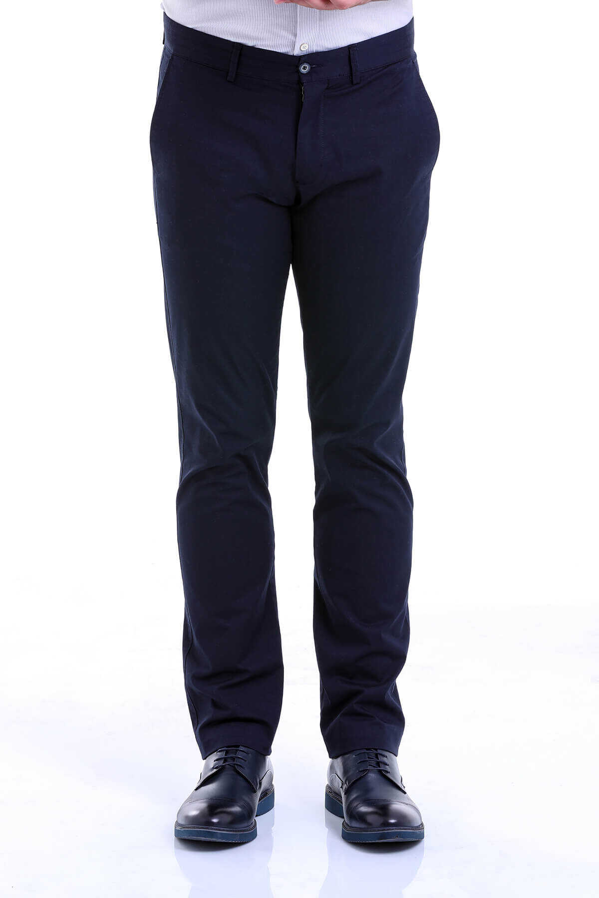 Lacivert Regular Fit Düz Pamuklu Yandan Cep Kanvas Pantolon - 2