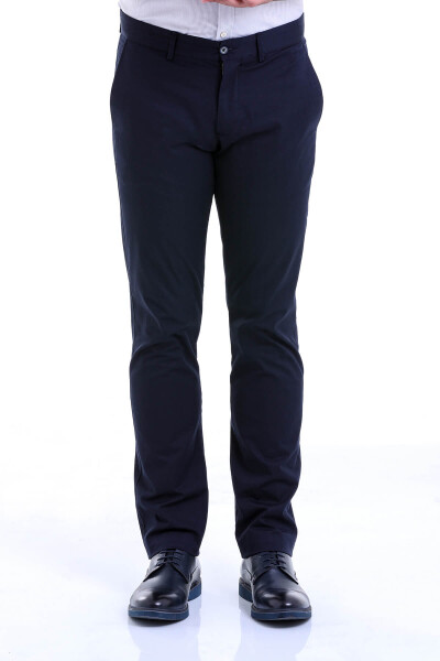 Lacivert Regular Fit Düz Pamuklu Yandan Cep Kanvas Pantolon - 2