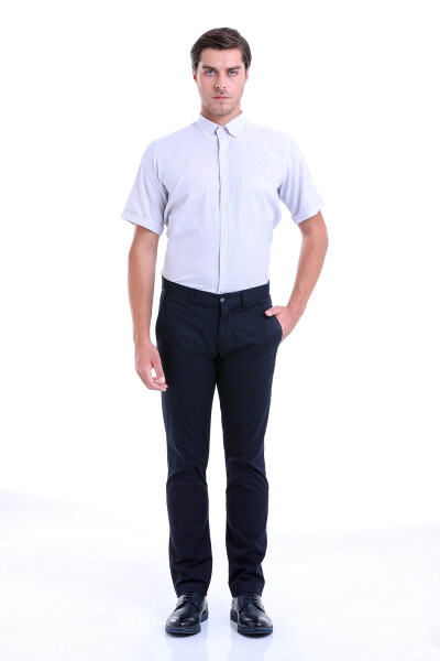 Lacivert Regular Fit Düz Pamuklu Yandan Cep Kanvas Pantolon - 4