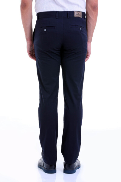 Lacivert Regular Fit Düz Pamuklu Yandan Cep Kanvas Pantolon - 5