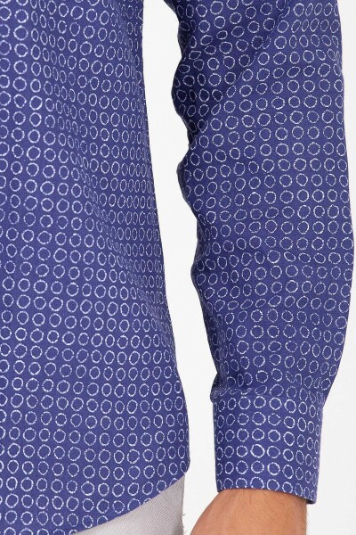 Lacivert Slim Fit Baskılı Uzun Kol Keten Gömlek - 10