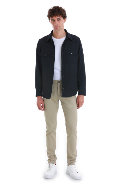 Lacivert Slim Fit Bebe Yaka Baharlık Mont - 2