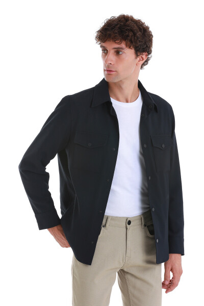 Lacivert Slim Fit Bebe Yaka Baharlık Mont - 4