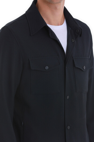 Lacivert Slim Fit Bebe Yaka Baharlık Mont - 6