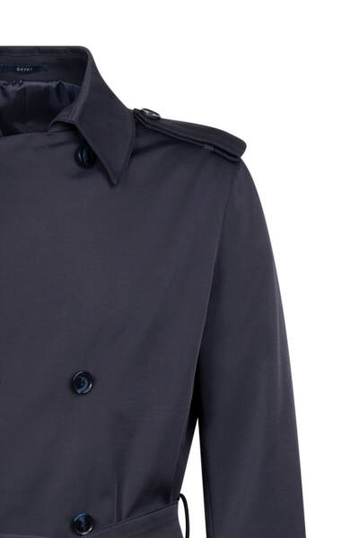 Lacivert Slim Fit Pamuklu Trençkot - 3