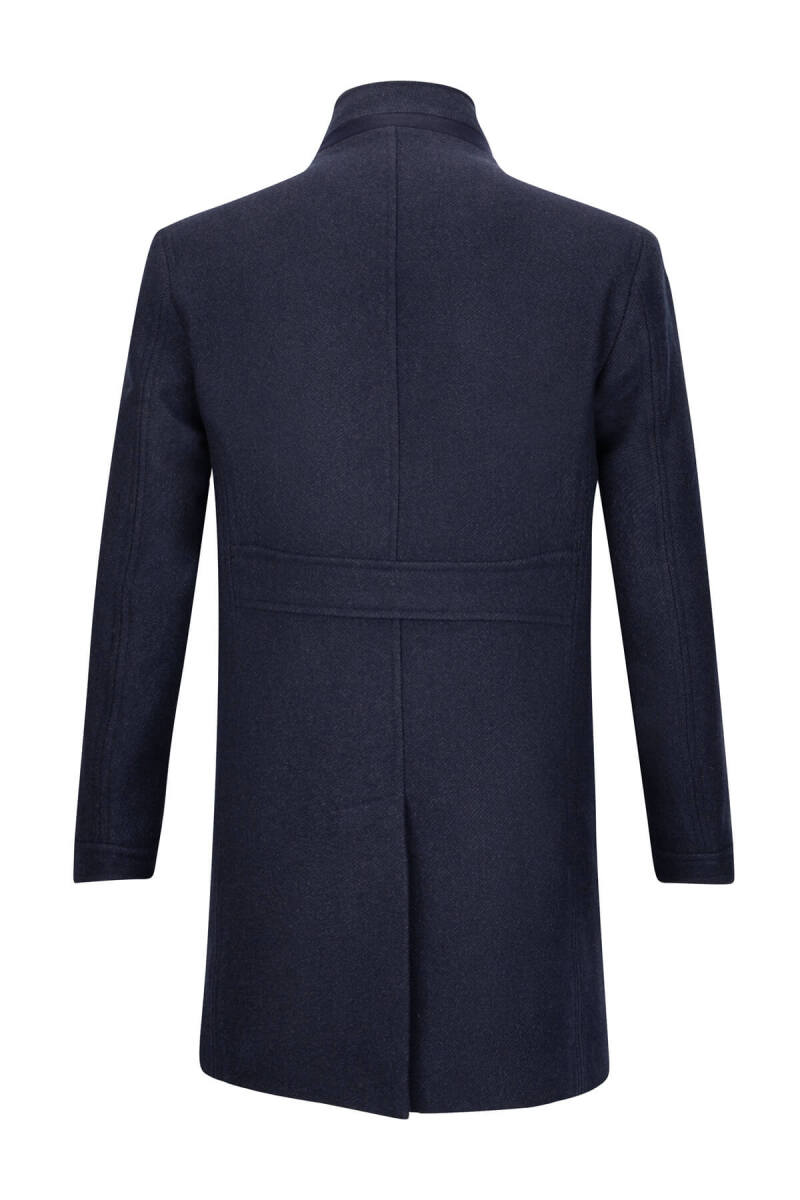 Lacivert Slim Fit Ceket Yaka Yünlü Kaşe Palto - Saykı (1)