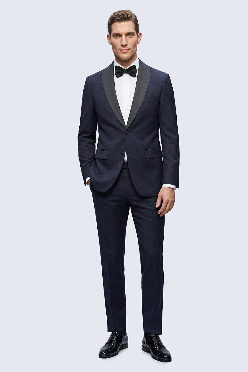 Lacivert Slim Fit Çıkma Şal Yaka Damatlık