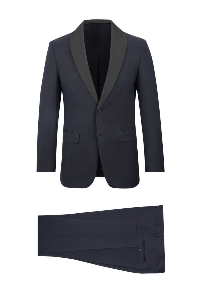 Lacivert Slim Fit Çıkma Şal Yaka Damatlık