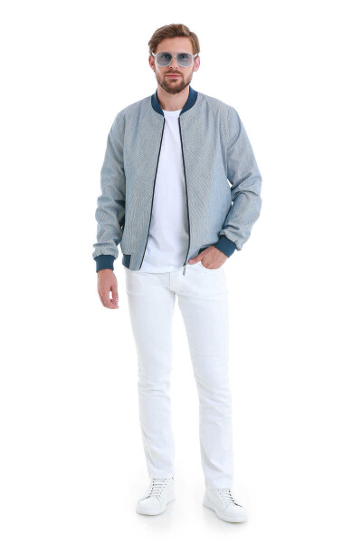 Lacivert Slim Fit Çizgili Mevsimlik Mont - 2