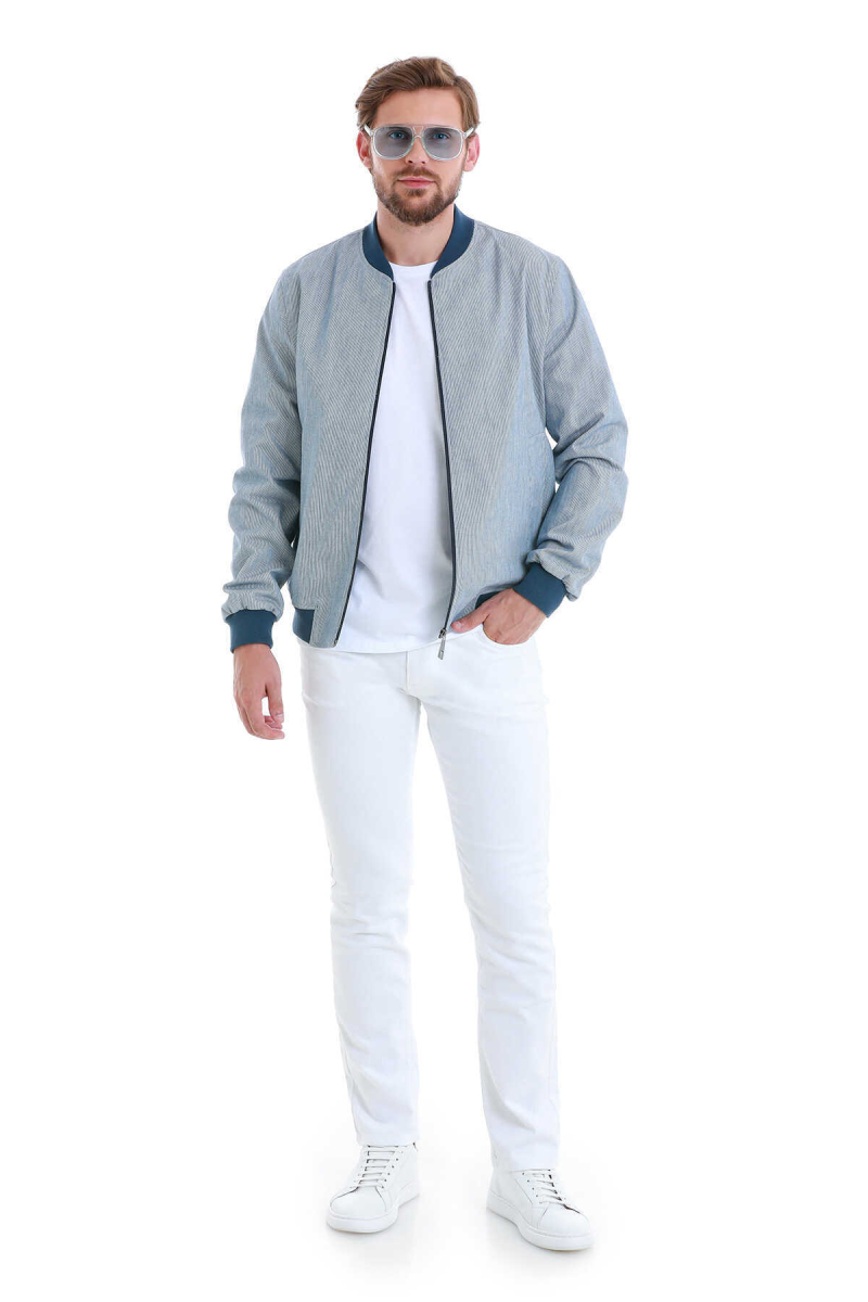 Lacivert Slim Fit Çizgili Mevsimlik Mont - Hatem Saykı (1)