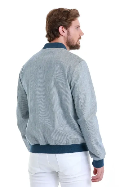 Lacivert Slim Fit Çizgili Mevsimlik Mont - 7