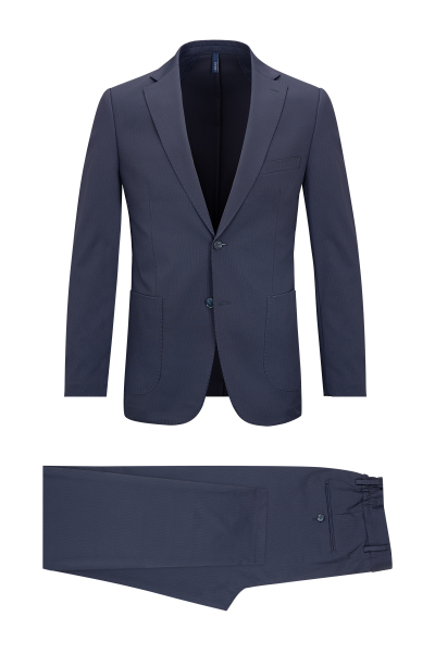 Lacivert Slim Fit Çizgili Mono Yaka Takım Elbise - 1