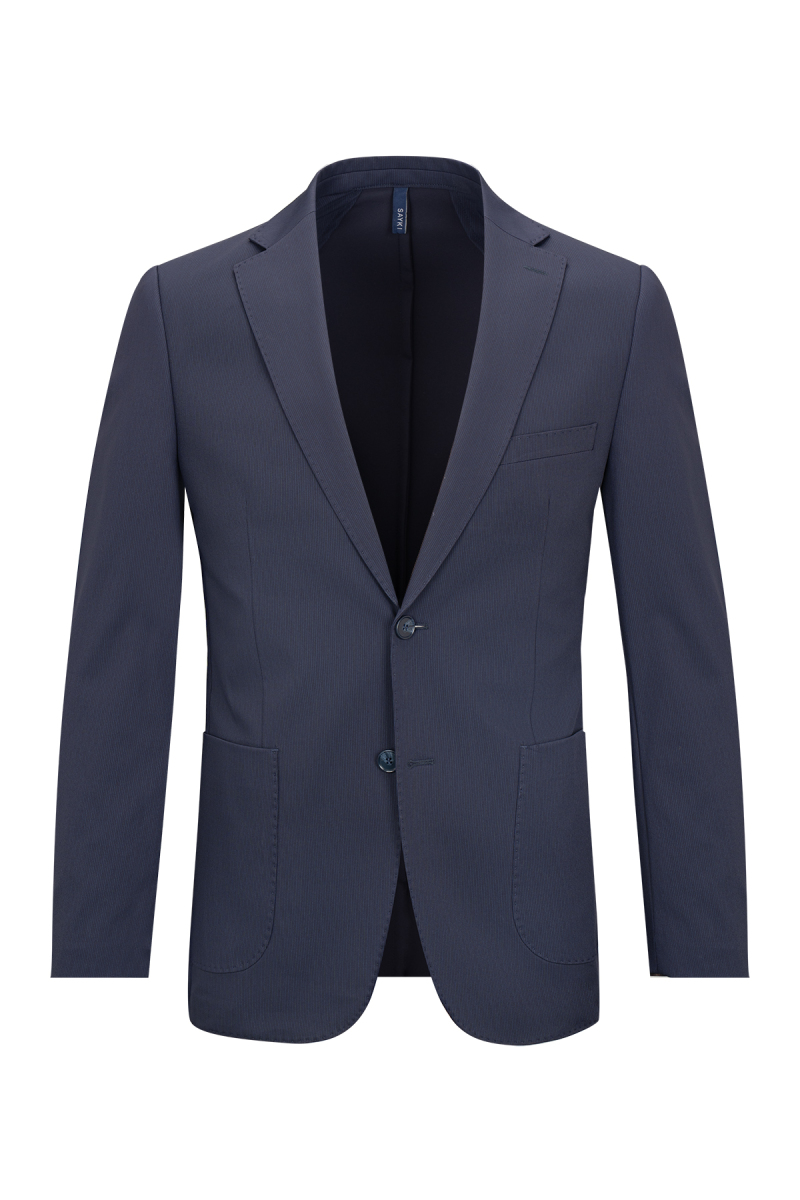 Lacivert Slim Fit Çizgili Mono Yaka Takım Elbise - Saykı (1)