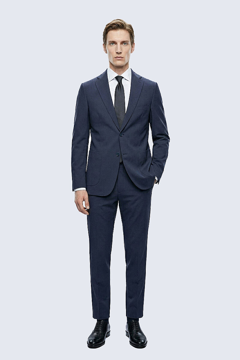 Lacivert Slim Fit Çizgili Mono Yaka Takım Elbise