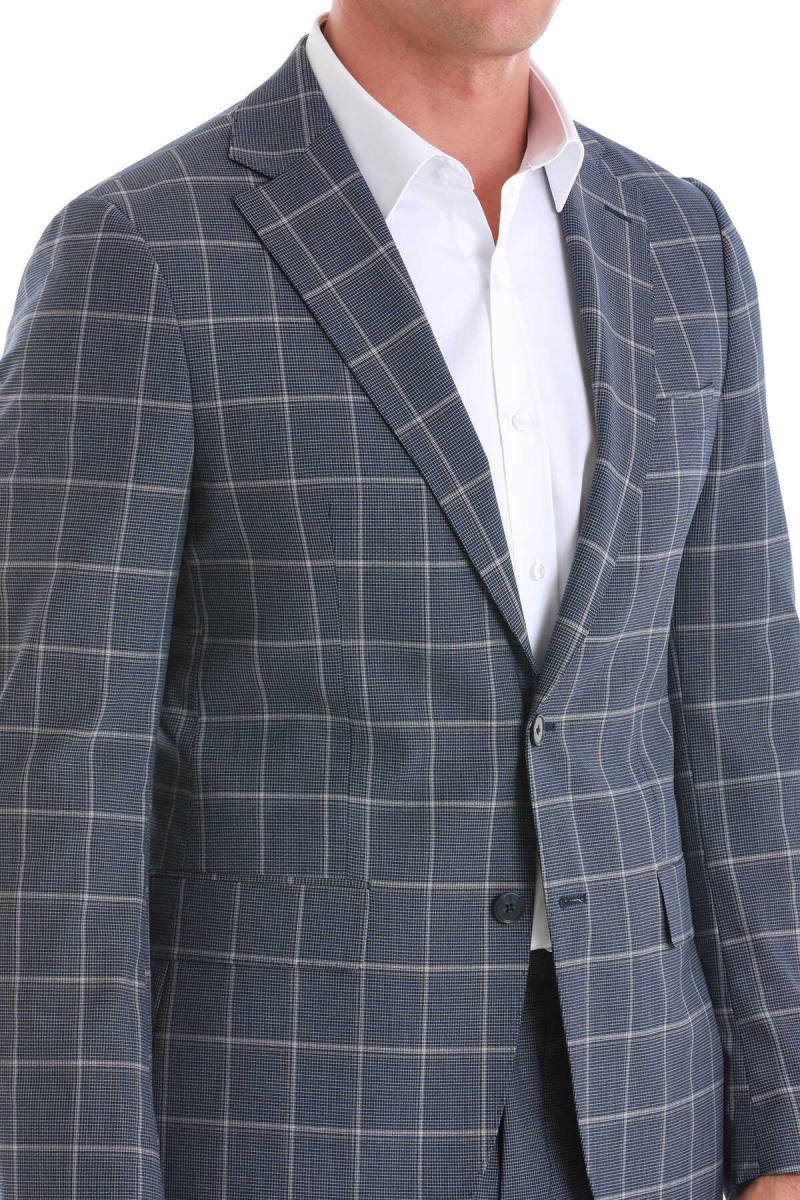 Lacivert Slim Fit Çizgili Mono Yaka Takım Elbise - Hatem Saykı (1)