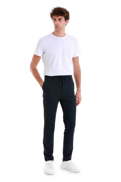 Lacivert Slim Fit Çizgili Yandan Cepli Jogger Pantolon - 2