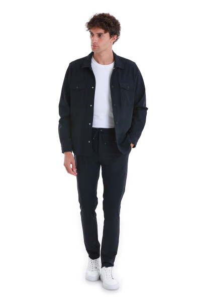 Lacivert Slim Fit Çizgili Yandan Cepli Jogger Pantolon - 6