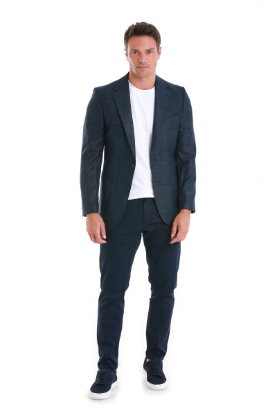 Lacivert Slim Fit Mono Yaka Klasik Ceket - 2