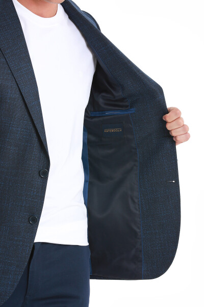 Lacivert Slim Fit Mono Yaka Klasik Ceket - 5