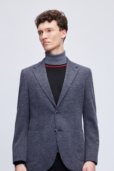 Lacivert Slim Fit Mono Yaka Klasik Ceket 