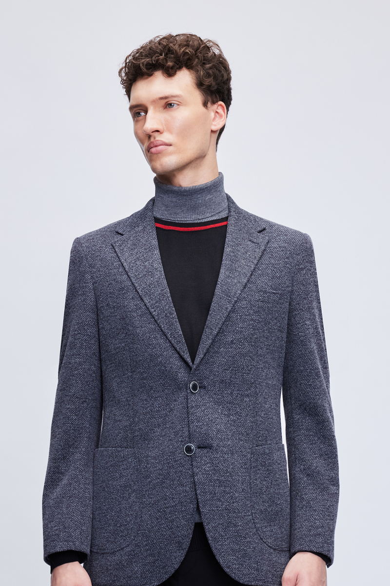 Lacivert Slim Fit Mono Yaka Klasik Ceket - Hatemoğlu