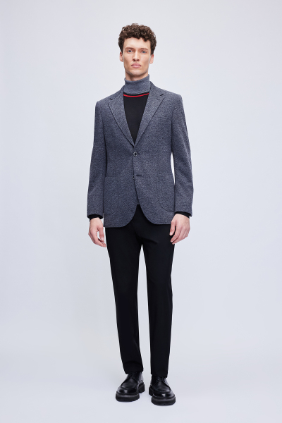 Lacivert Slim Fit Mono Yaka Klasik Ceket - 2