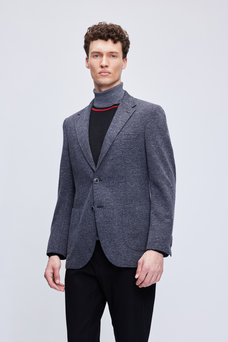 Lacivert Slim Fit Mono Yaka Klasik Ceket - Hatemoğlu (1)