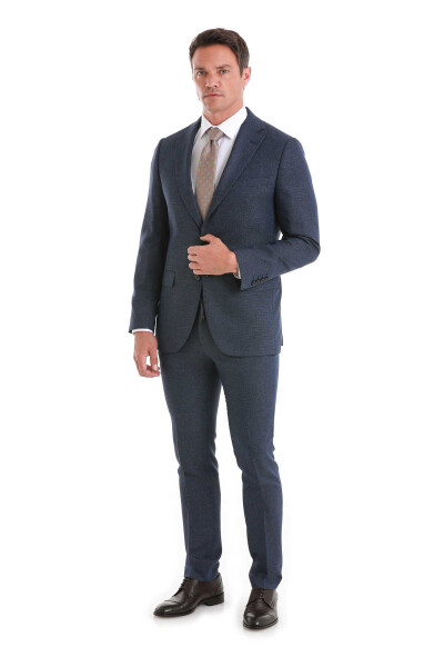 Lacivert Slim Fit Mono Yaka Klasik Takım Elbise 