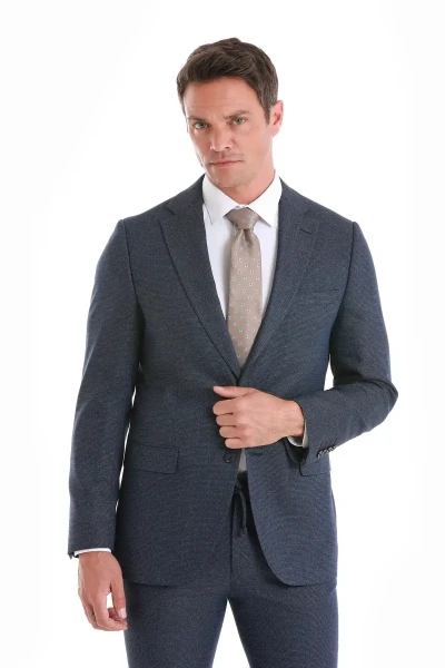 Lacivert Slim Fit Mono Yaka Klasik Takım Elbise - 2