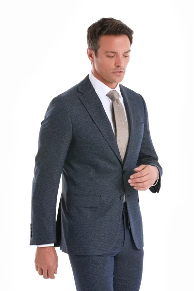 Lacivert Slim Fit Mono Yaka Klasik Takım Elbise - 4